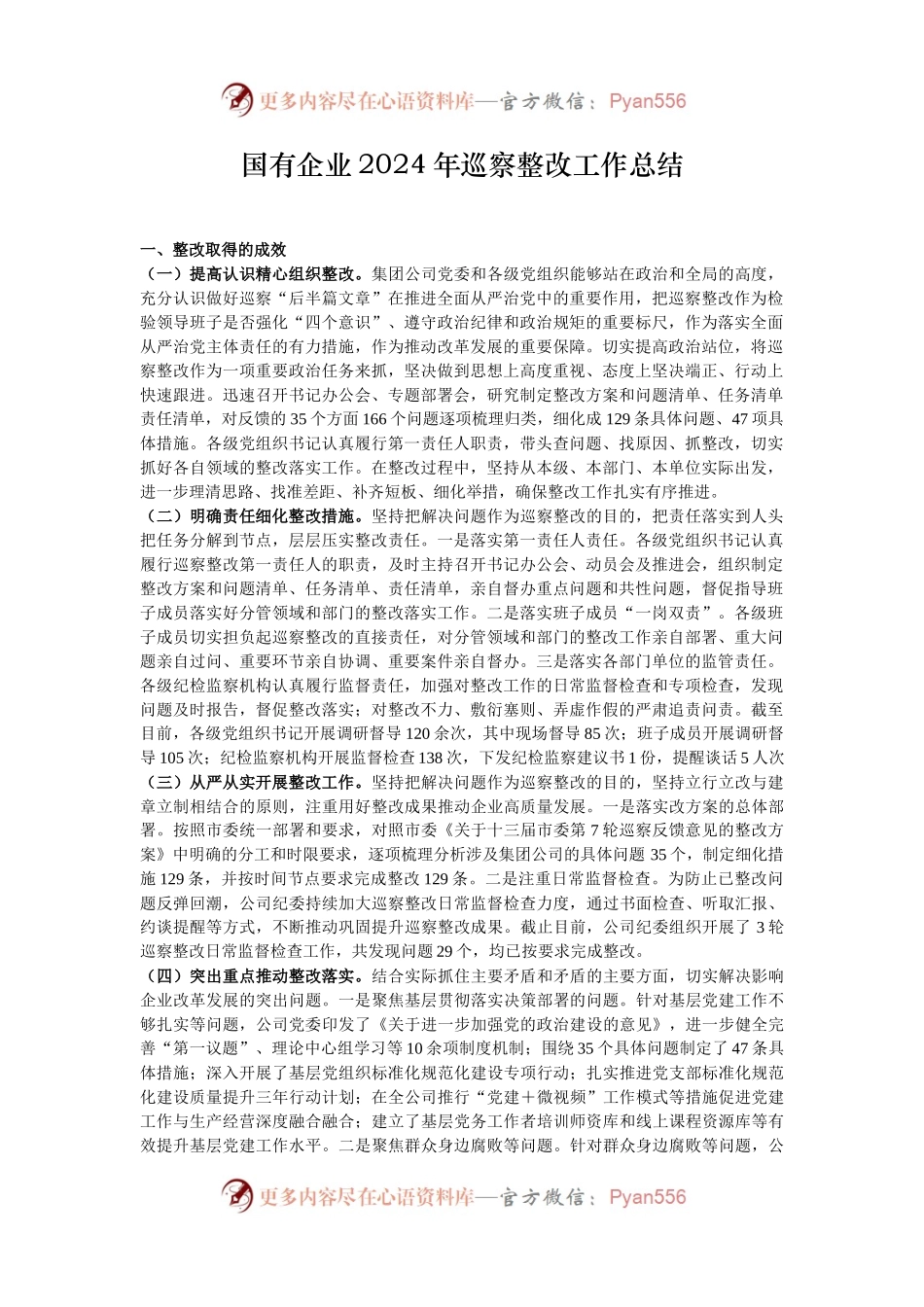 国有企业2024年巡察整改工作总结.docx_第1页