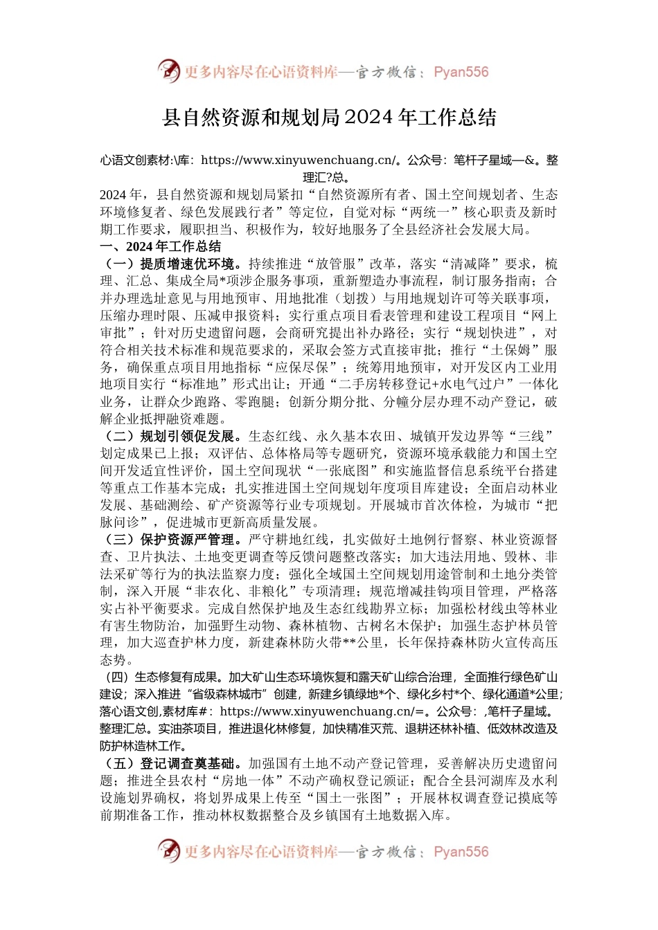 县自然资源和规划局2024年工作总结.docx_第1页