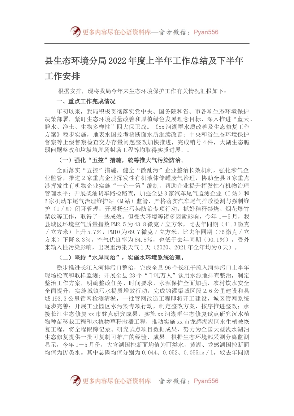 县生态环境分局2022年度上半年工作总结及下半年工作安排.docx_第1页