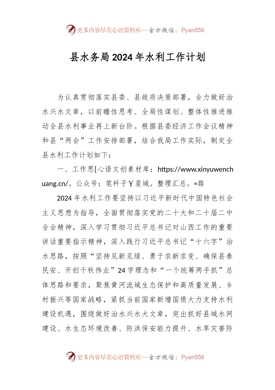 县水务局2024年水利工作计划.docx_第1页