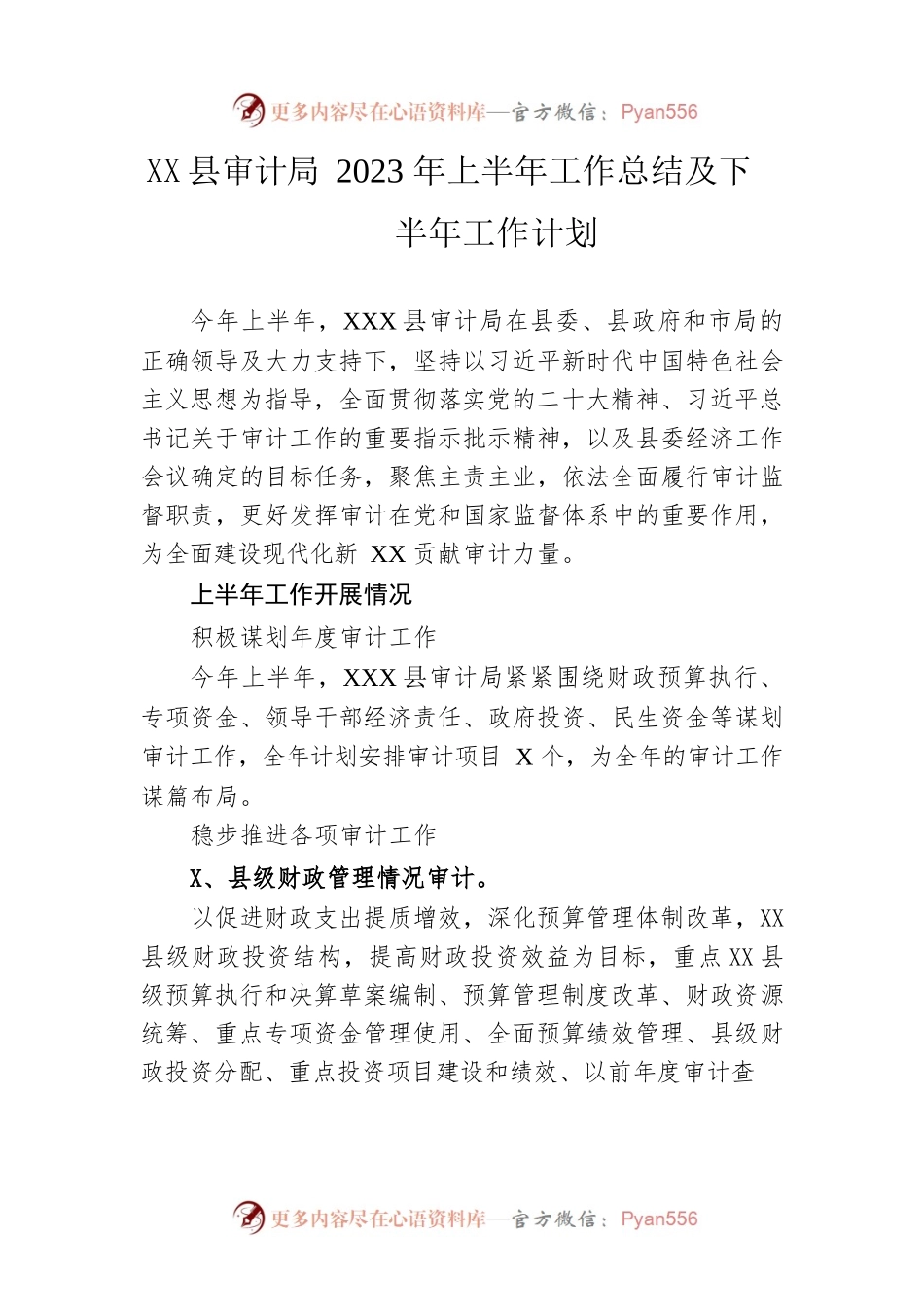 县审计局2023年上半年工作总结及下半年工作计划（20230627).docx_第1页