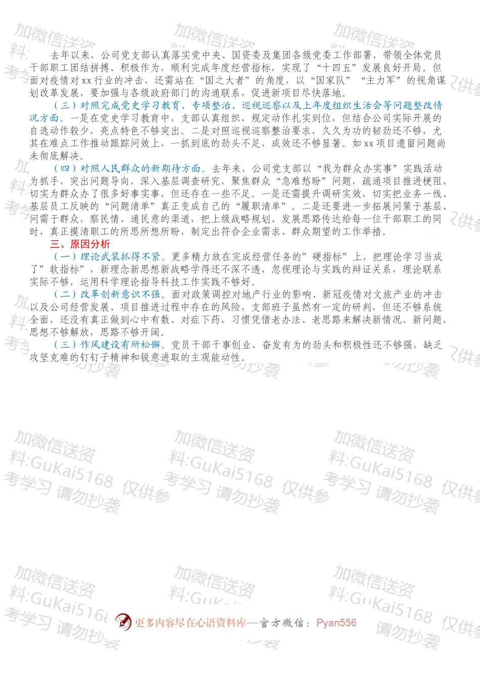 国企202X年度组织生活会支部班子对照检查材料.docx_第2页
