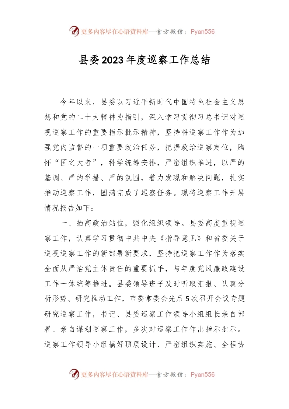 县委2023年度巡察工作总结.docx_第1页