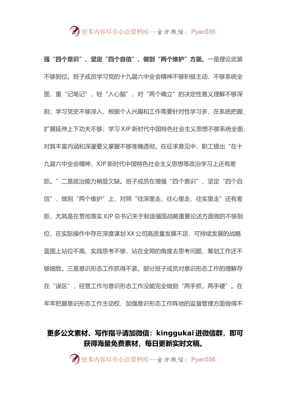 国企领导班子2021年度党史学习教育五个带头专题民主生活会发言提纲.docx_第2页
