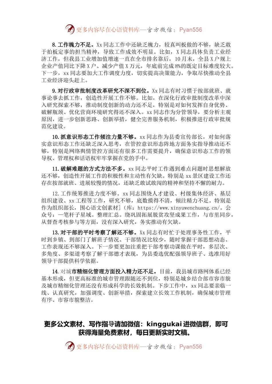县级领导干部党史学习教育民主生活会30条批评意见.docx_第2页