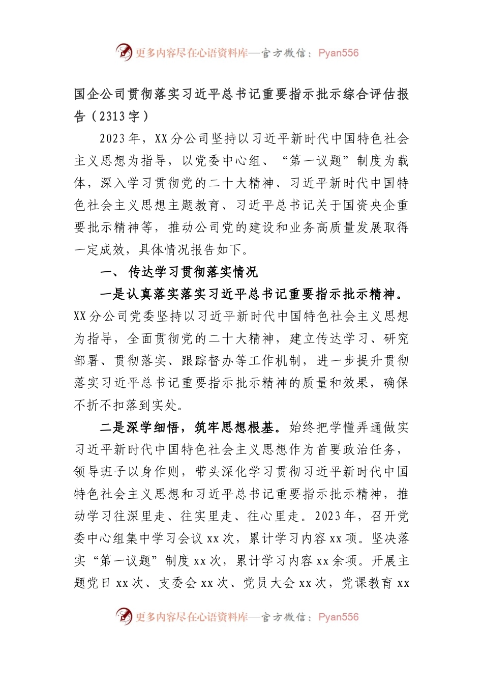 国企贯彻落实重要指示批示综合评估报告.docx_第1页
