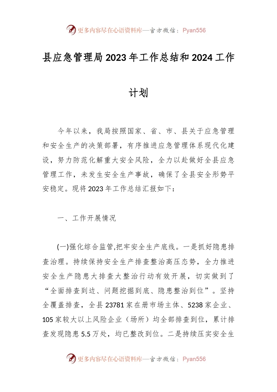 县应急管理局2023年工作总结和2024工作计划.docx_第1页