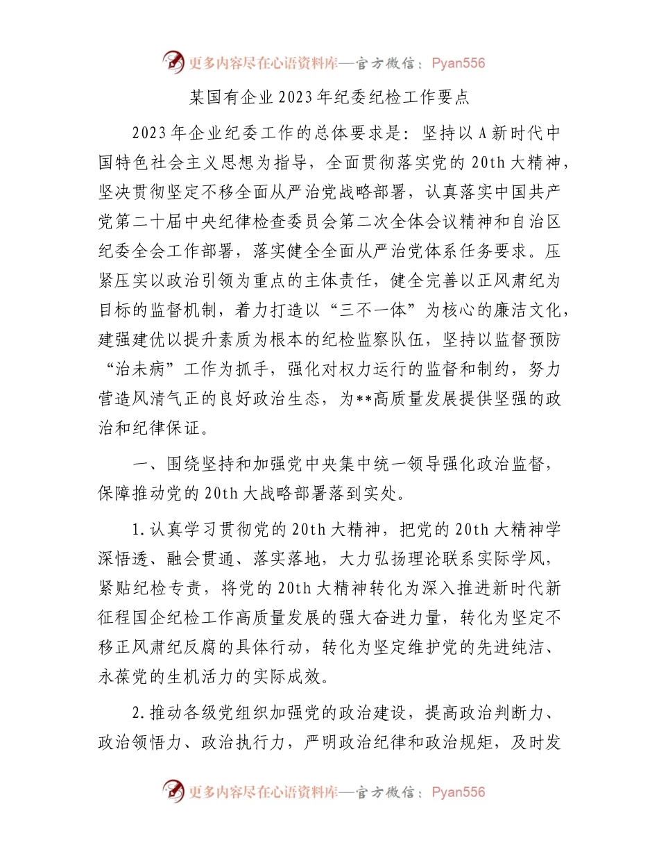 国企公司2023年纪委纪检工作要点（6方面23条）.docx_第1页