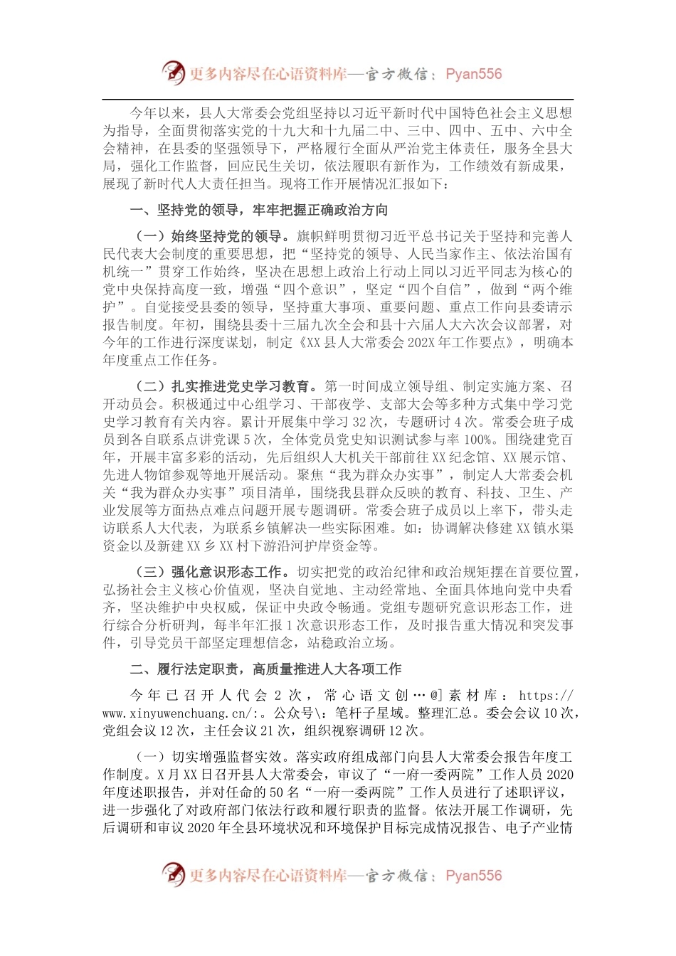 县人大常委会党组202X年工作情况总结.docx_第1页