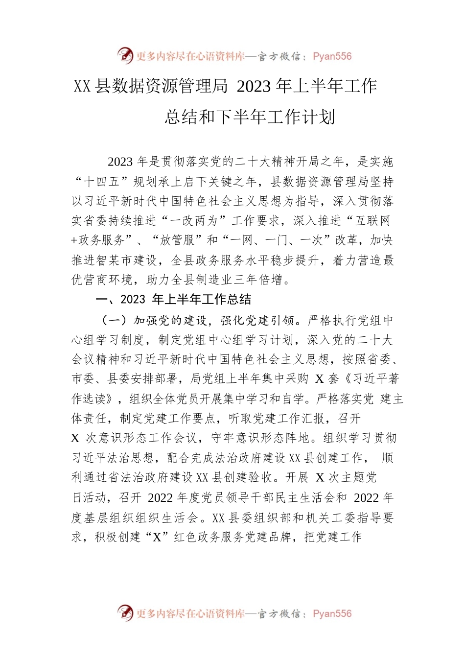 县数据资源管理局2023年上半年工作总结和下半年工作计划（20230625）.docx_第1页