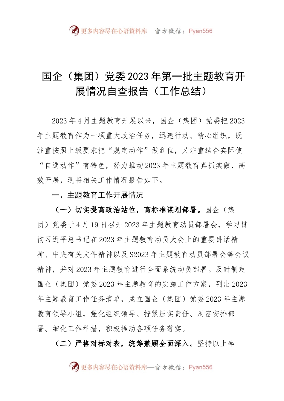 国企（集团）党委2023年第一批主题教育开展情况自查报告（工作总结）.docx_第1页
