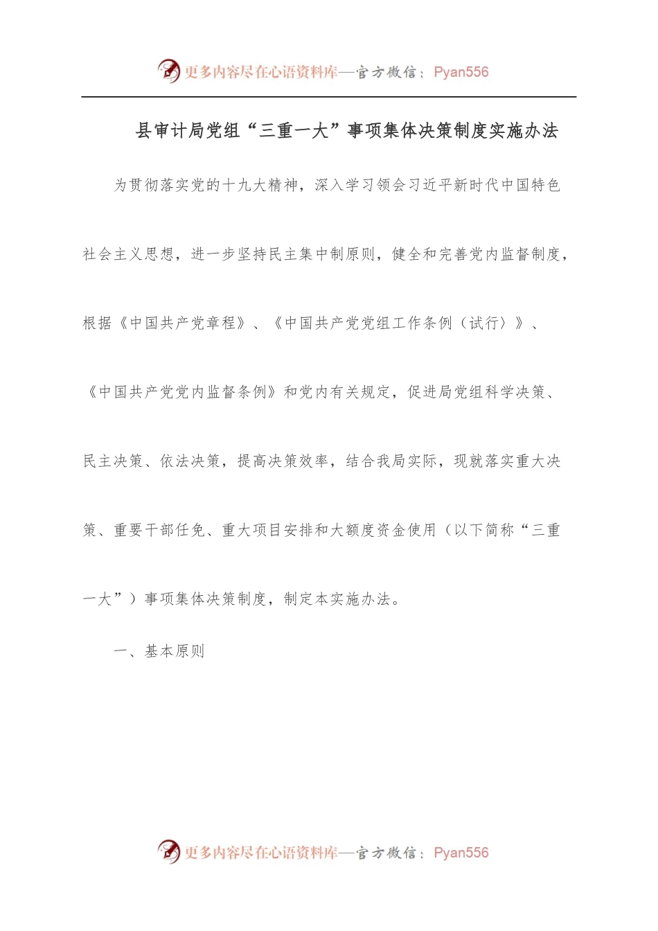 县审计局党组“三重一大”事项集体决策制度实施办法.docx_第1页