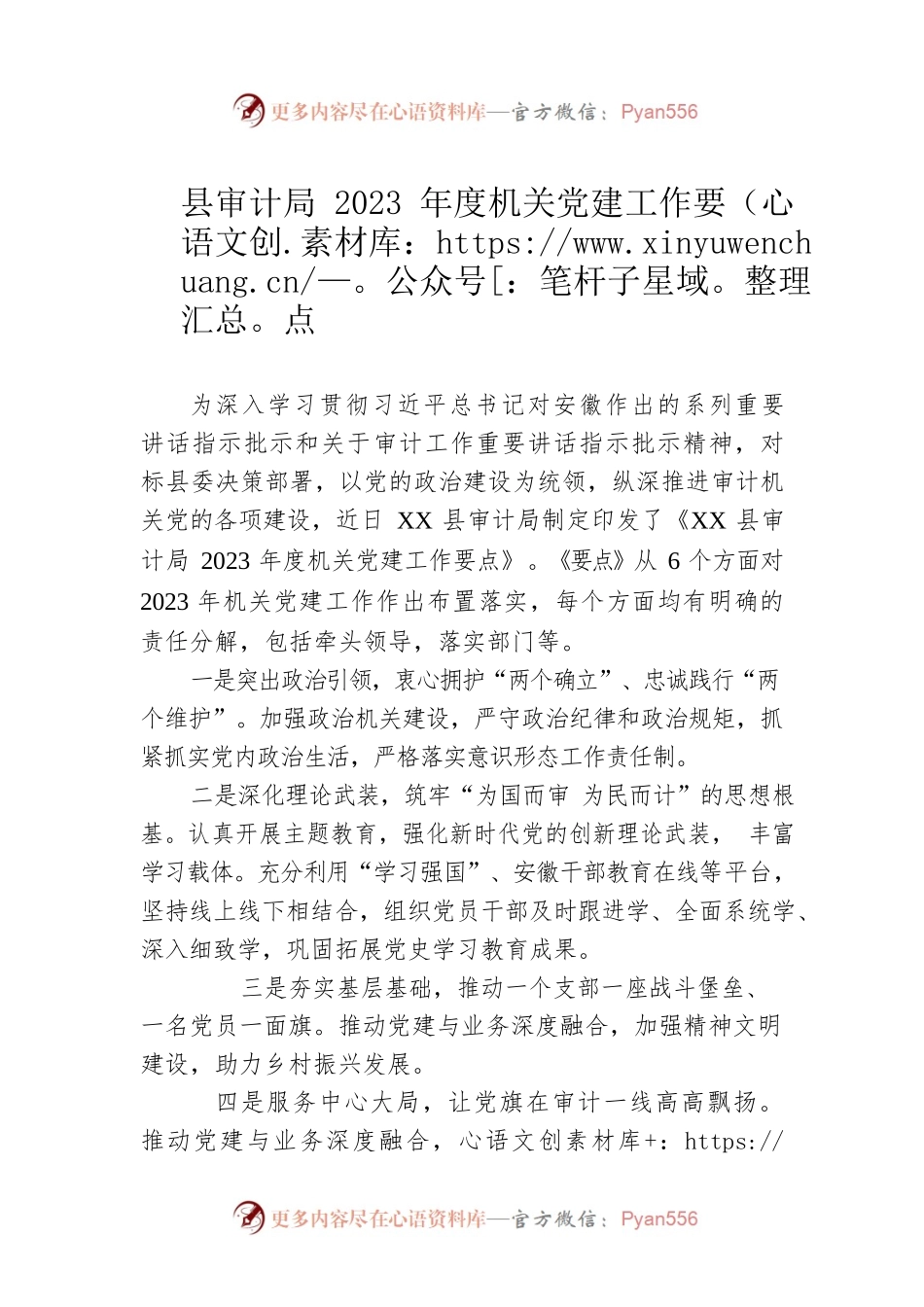 县审计局2023年度机关党建工作要点（20230509）.docx_第1页