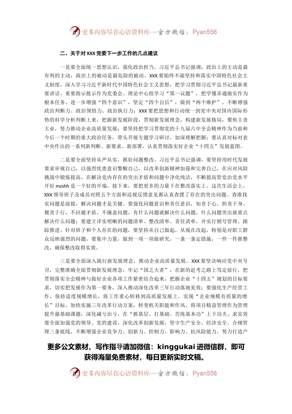 国企领导在下级党委党史学习教育专题民主生活会上的讲话.docx_第2页