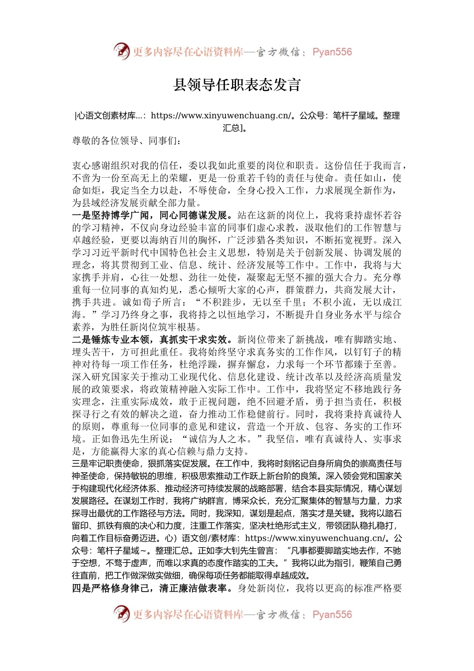 县领导任职表态发言.docx_第1页