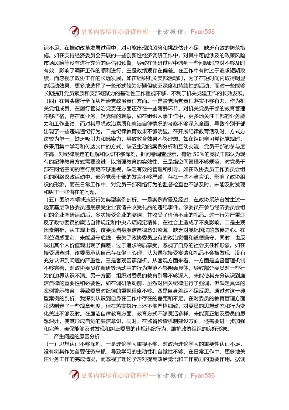 县市政协机关党组成员关于2024年度民主生活会个人对照检视发言材料.docx_第2页