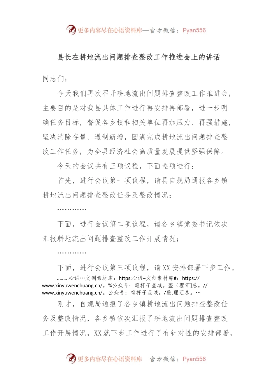 县长在耕地流出问题排查整改工作推进会上的讲话.docx_第1页
