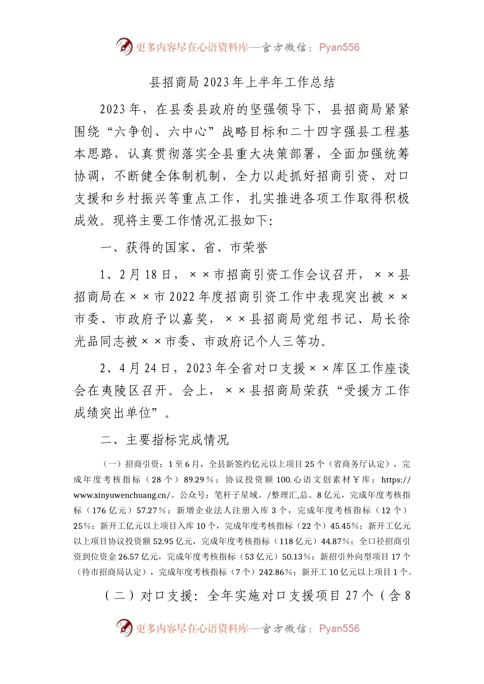 县招商局2023年上半年工作总结.docx_第1页