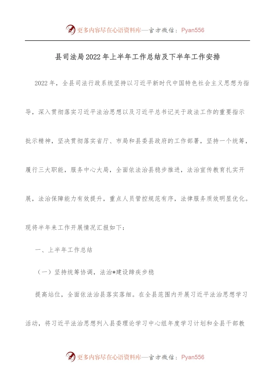 县司法局2022年上半年工作总结及下半年工作安排.docx_第1页