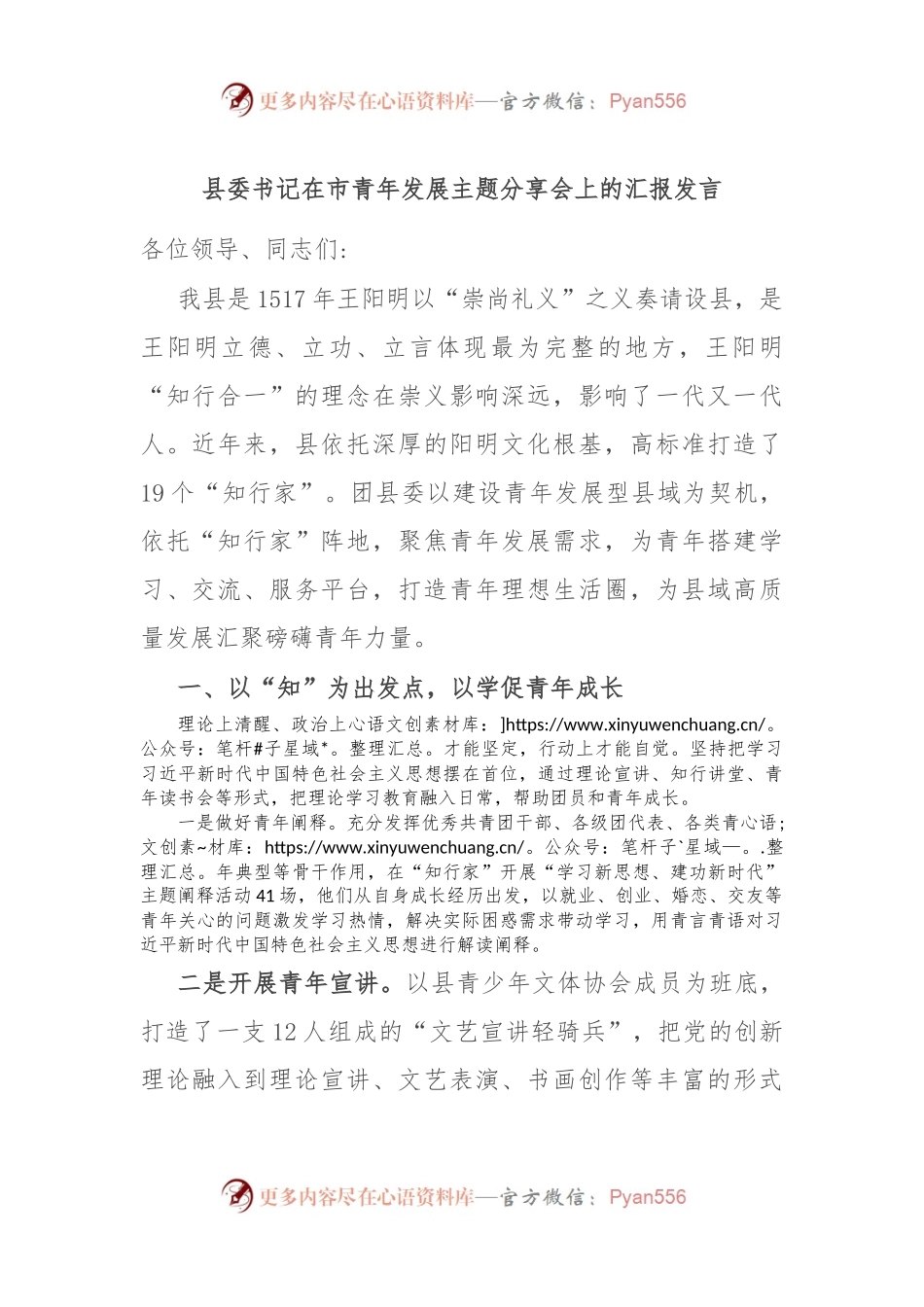 县委书记在市青年发展主题分享会上的汇报发言.docx_第1页