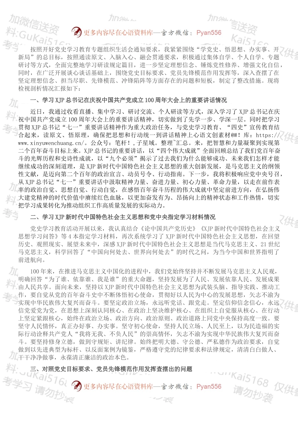 国企党史学习教育专题组织生活会剖析材料.docx_第1页