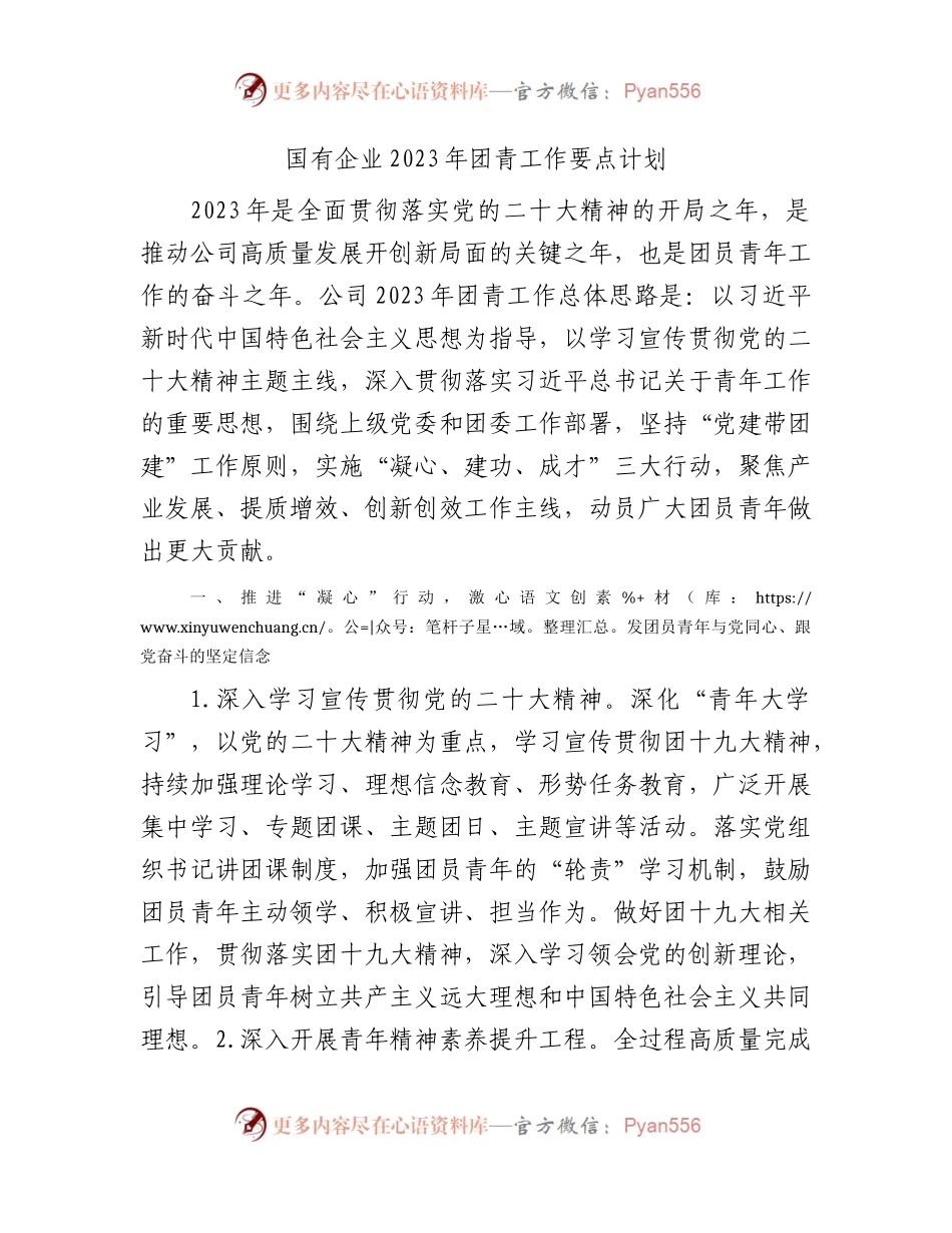 国企公司2023年团青工作要点计划.docx_第1页