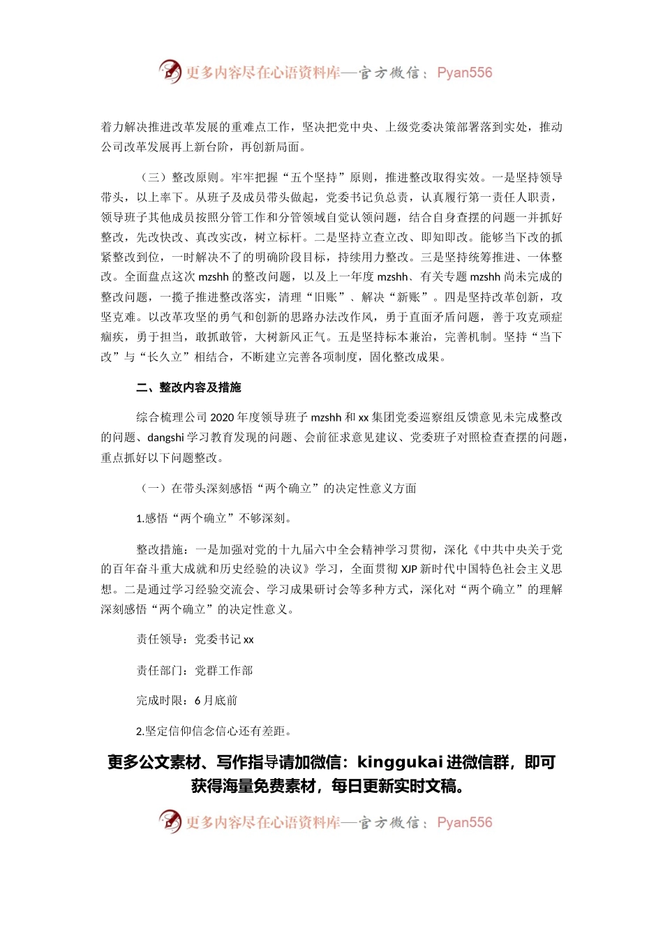 国企党委班子党史学习教育专题民主生活会整改方案.docx_第2页