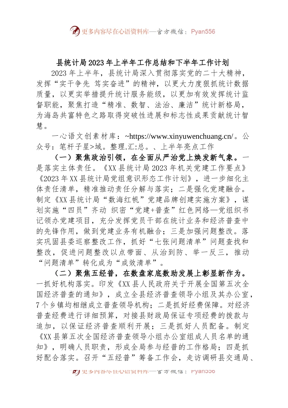 县统计局2023年上半年工作总结和下半年工作计划.docx_第1页