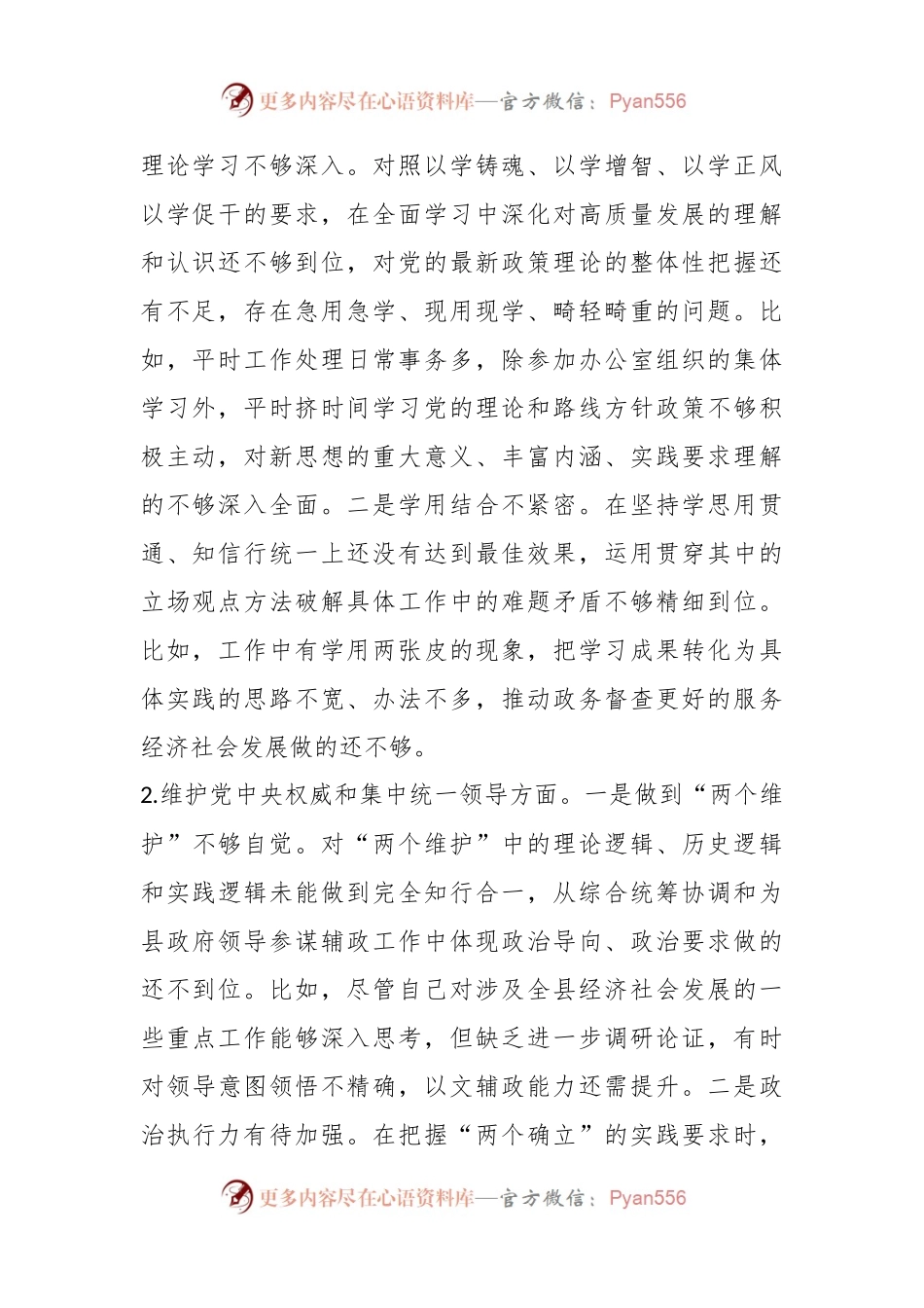 县政府办公室督查专员主题教育专题民主生活会个人对照检查发言稿提纲（新6个对照方面）.docx_第2页