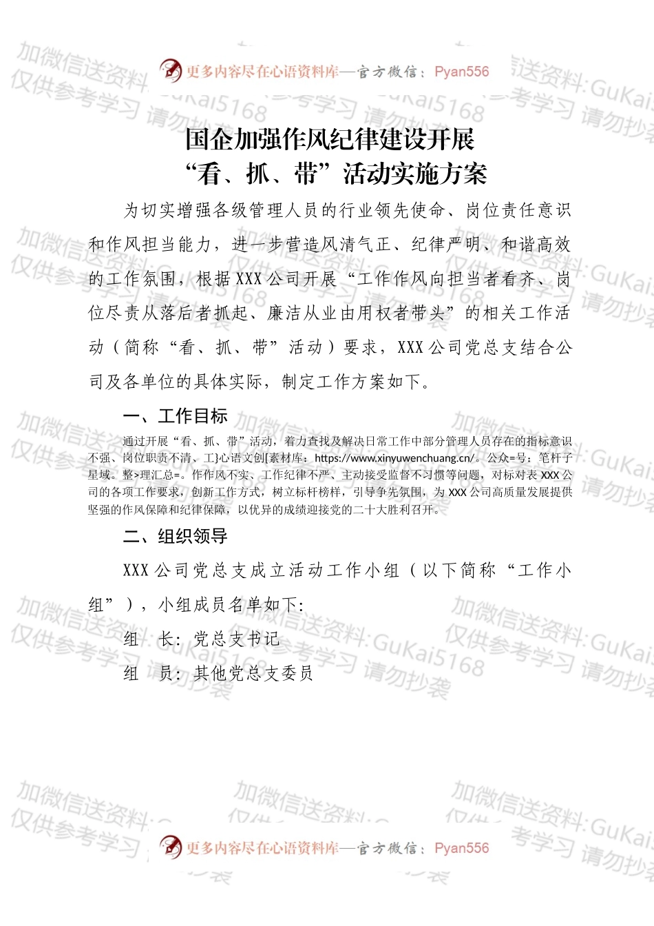 国企加强作风纪律建设开展“看、抓、带”活动实施方案.docx_第1页