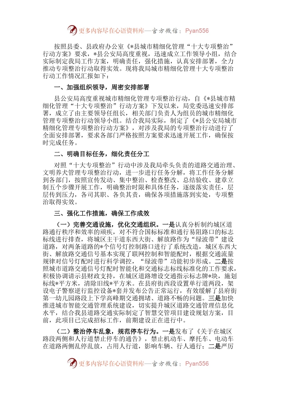 县公安局城市精细化管理十大专项整治行动工作情况汇报.docx_第1页