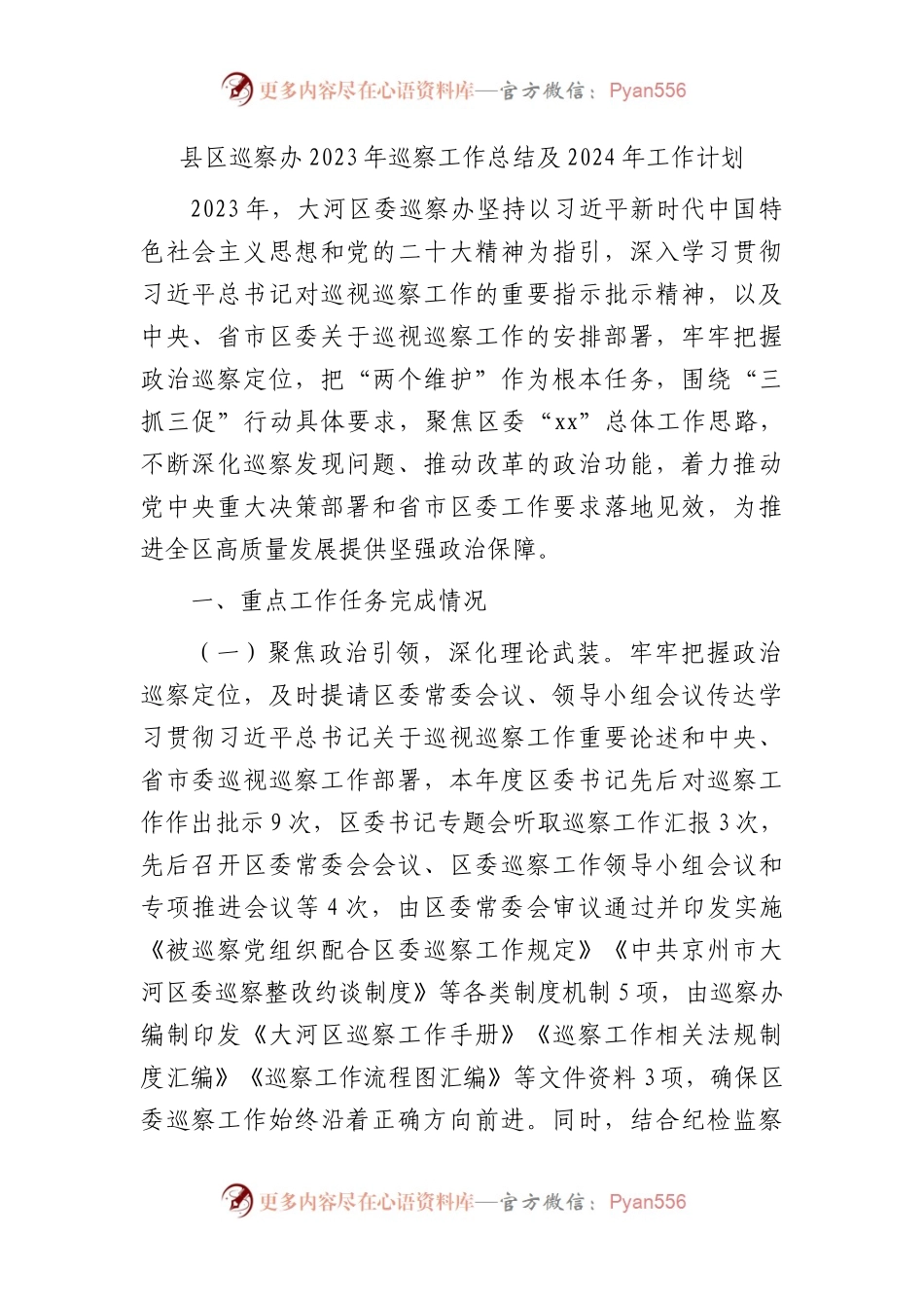 县区巡察办2023年巡察工作总结及2024年工作计划.docx_第1页