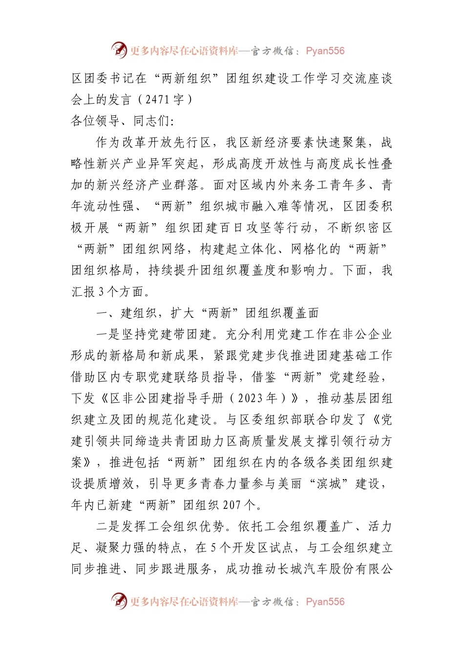 团区委书记在“两新组织”团组织建设工作学习交流座谈会上的发言.docx_第1页
