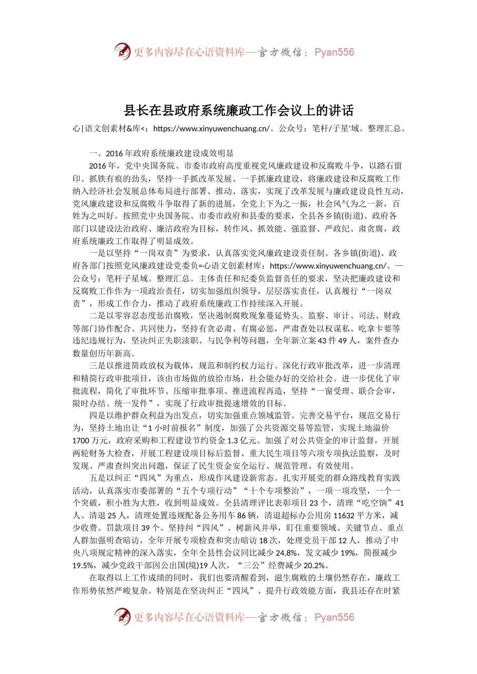 县长在县政府系统廉政工作会议上的讲话.docx_第1页