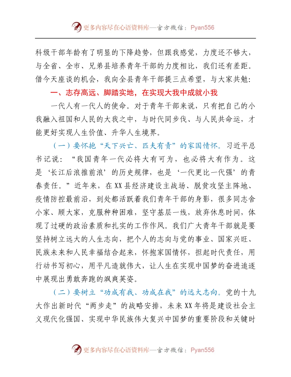 县委书记在县青年干部培训班座谈会上的讲话.docx_第2页