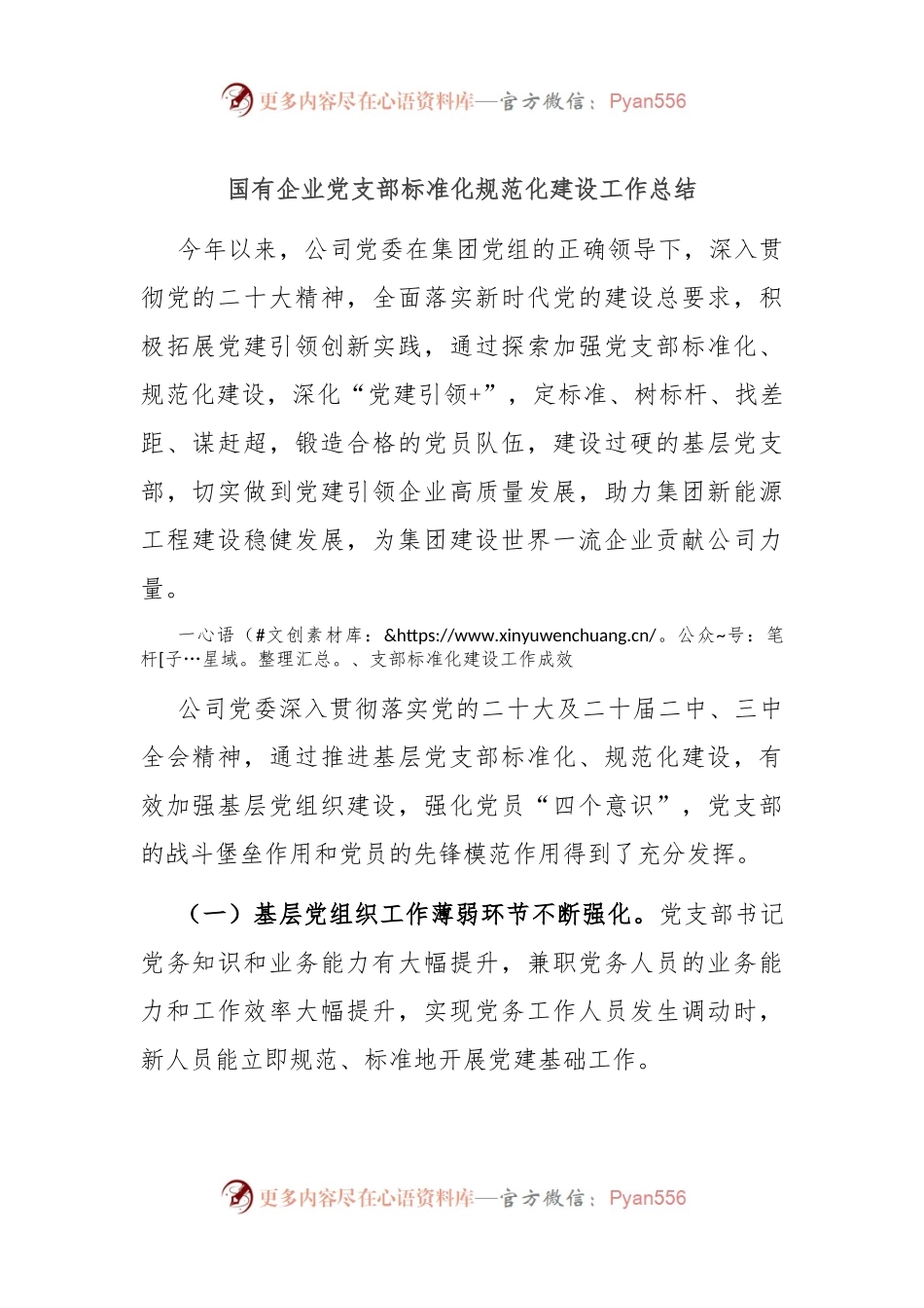 国有企业党支部标准化规范化建设工作总结.docx_第1页