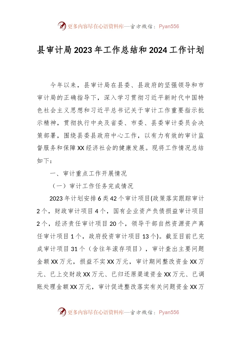 县审计局2023年工作总结和2024工作计划.docx_第1页
