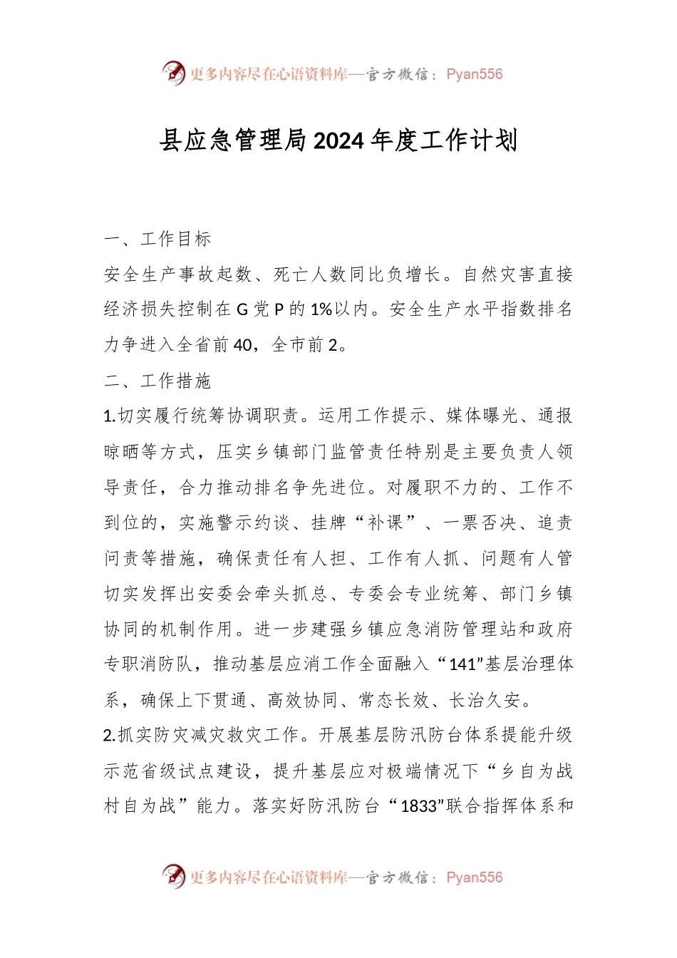 县应急管理局2024年度工作计划.docx_第1页