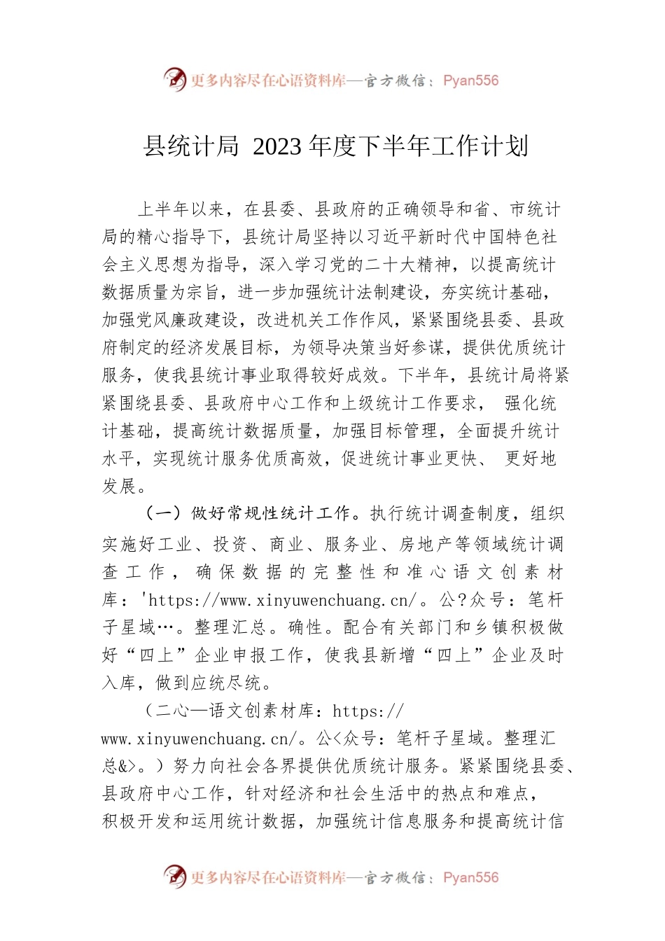 县统计局2023年度下半年工作计划（20230613）.docx_第1页