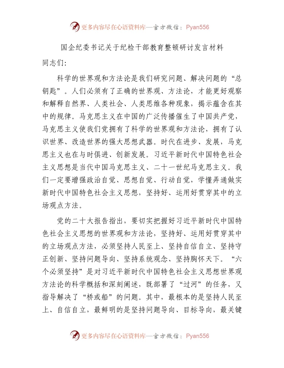 国企公司纪委书记教育整顿研讨发言3500字.docx_第1页