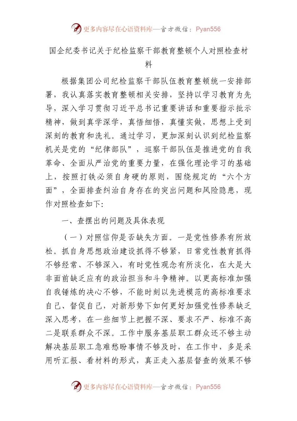 国企纪委书记纪检监察干部教育整顿个人检视对照检查（公司2900字）.docx_第1页