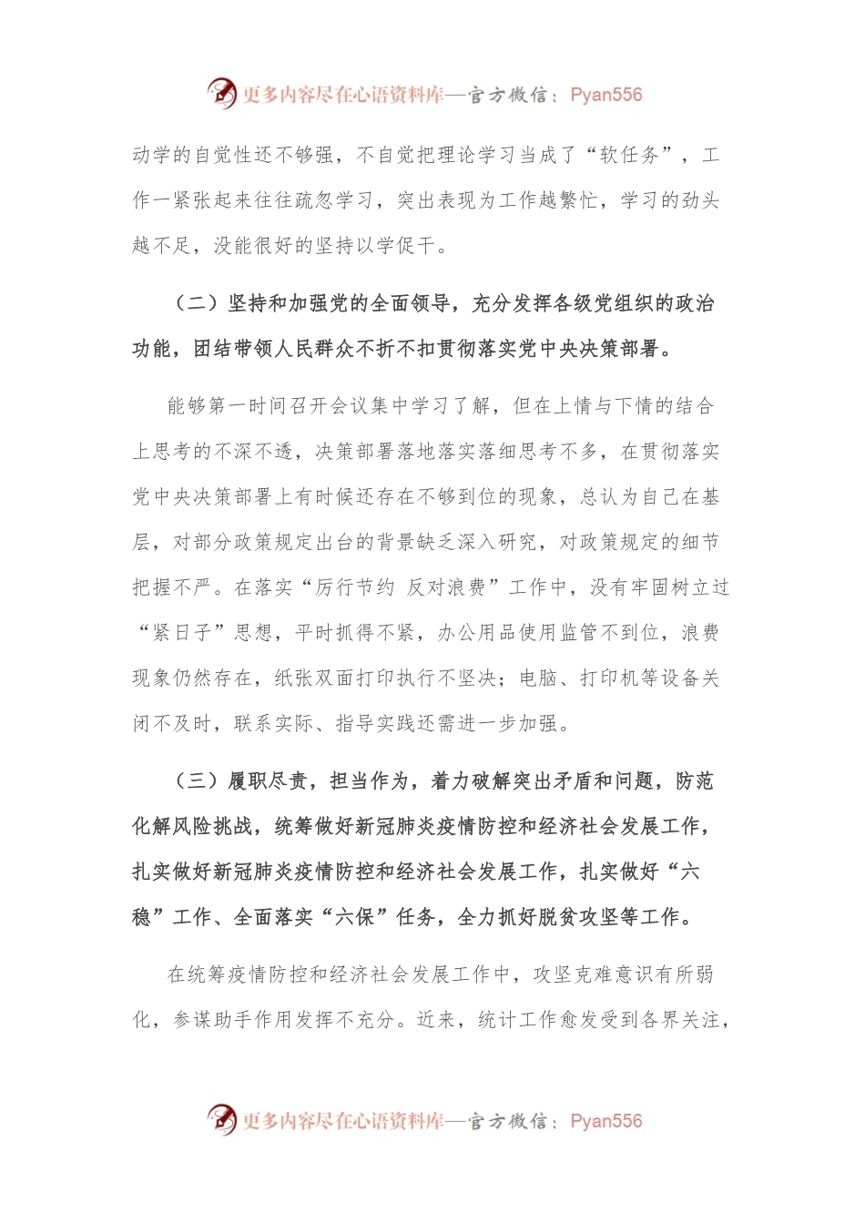 县统计系统民主生活会党组书记发言材料.docx_第2页