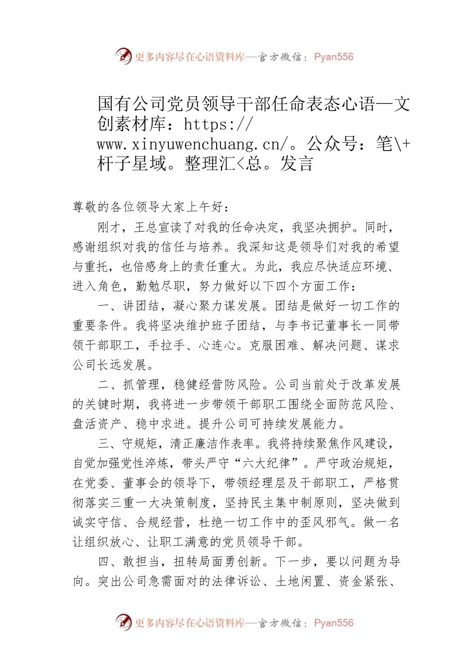 国有公司党员领导干部任命表态发言.docx_第1页