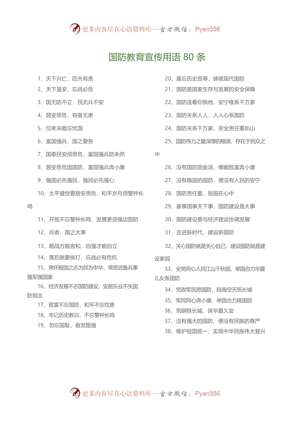 国防教育宣传用语80条.docx_第1页