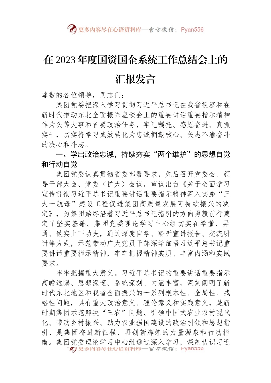 在2023年度国资国企系统工作总结会上的汇报发言稿.docx_第1页