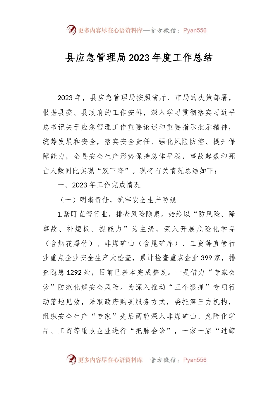 县应急管理局2023年度工作总结.docx_第1页