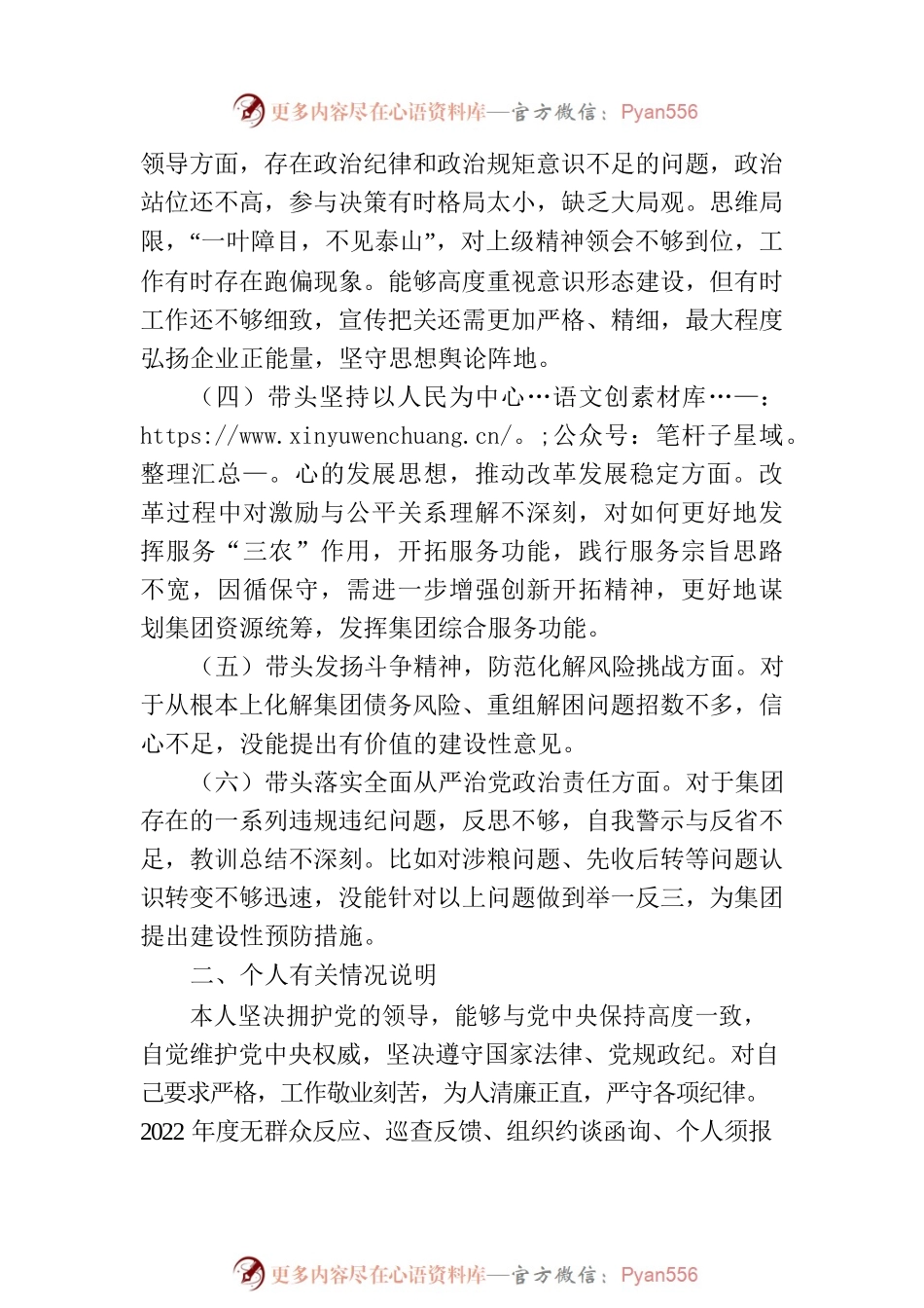 国企领导2022年民主生活会发言提纲.docx_第2页