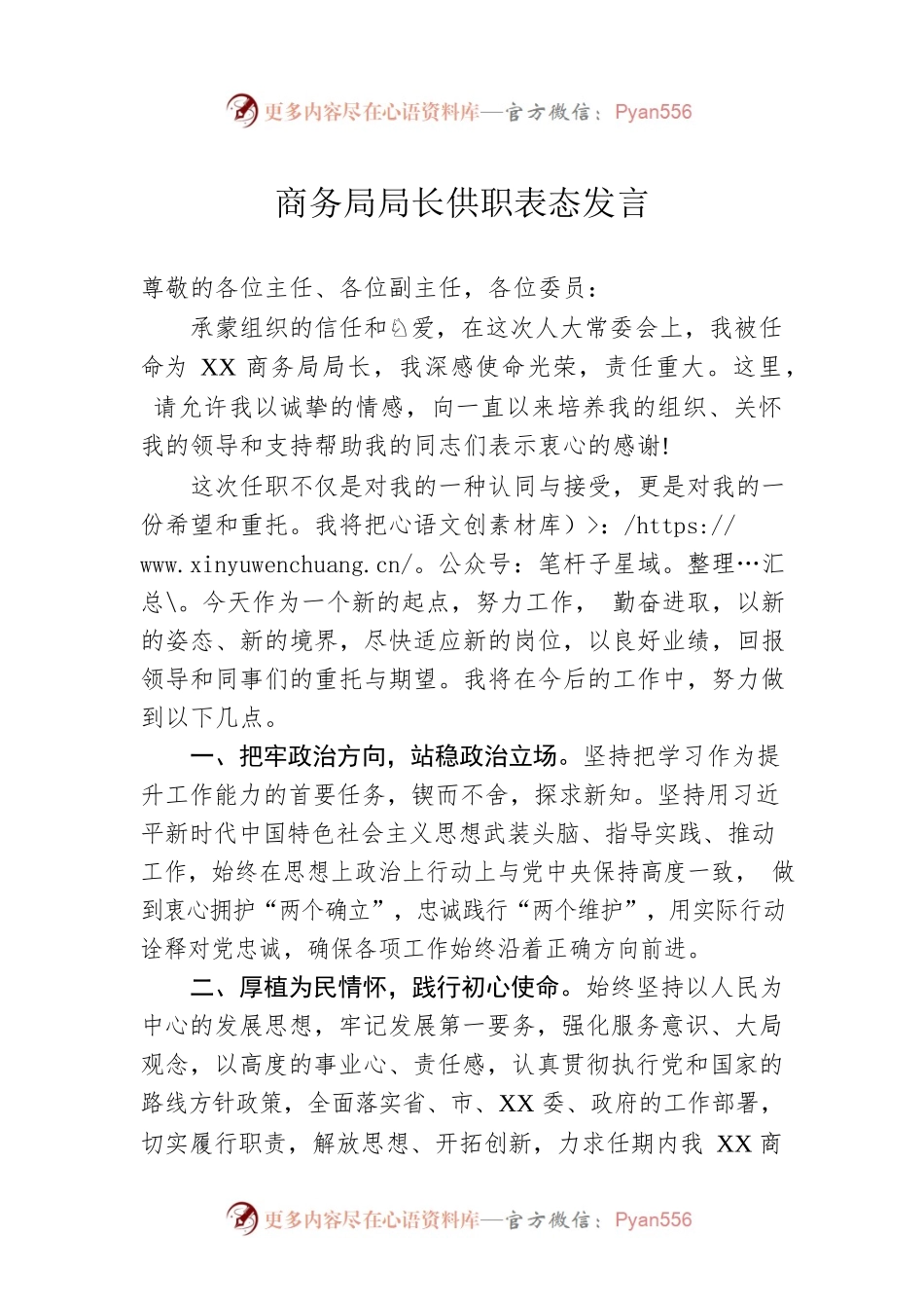 商务局局长供职表态发言.docx_第1页