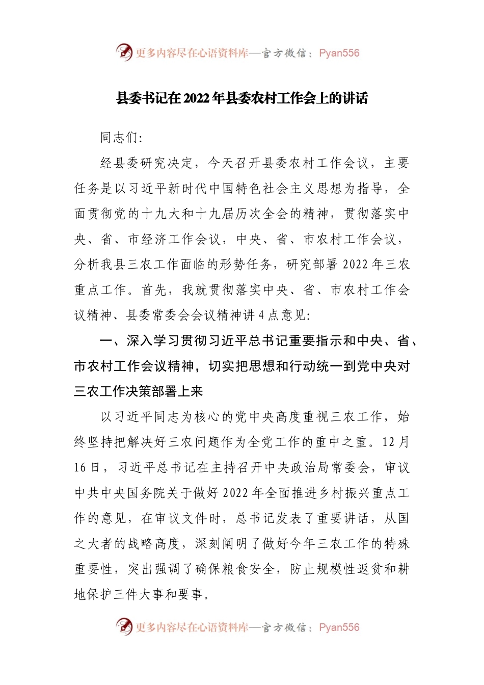 在2022年农村工作会上的讲话.docx_第1页