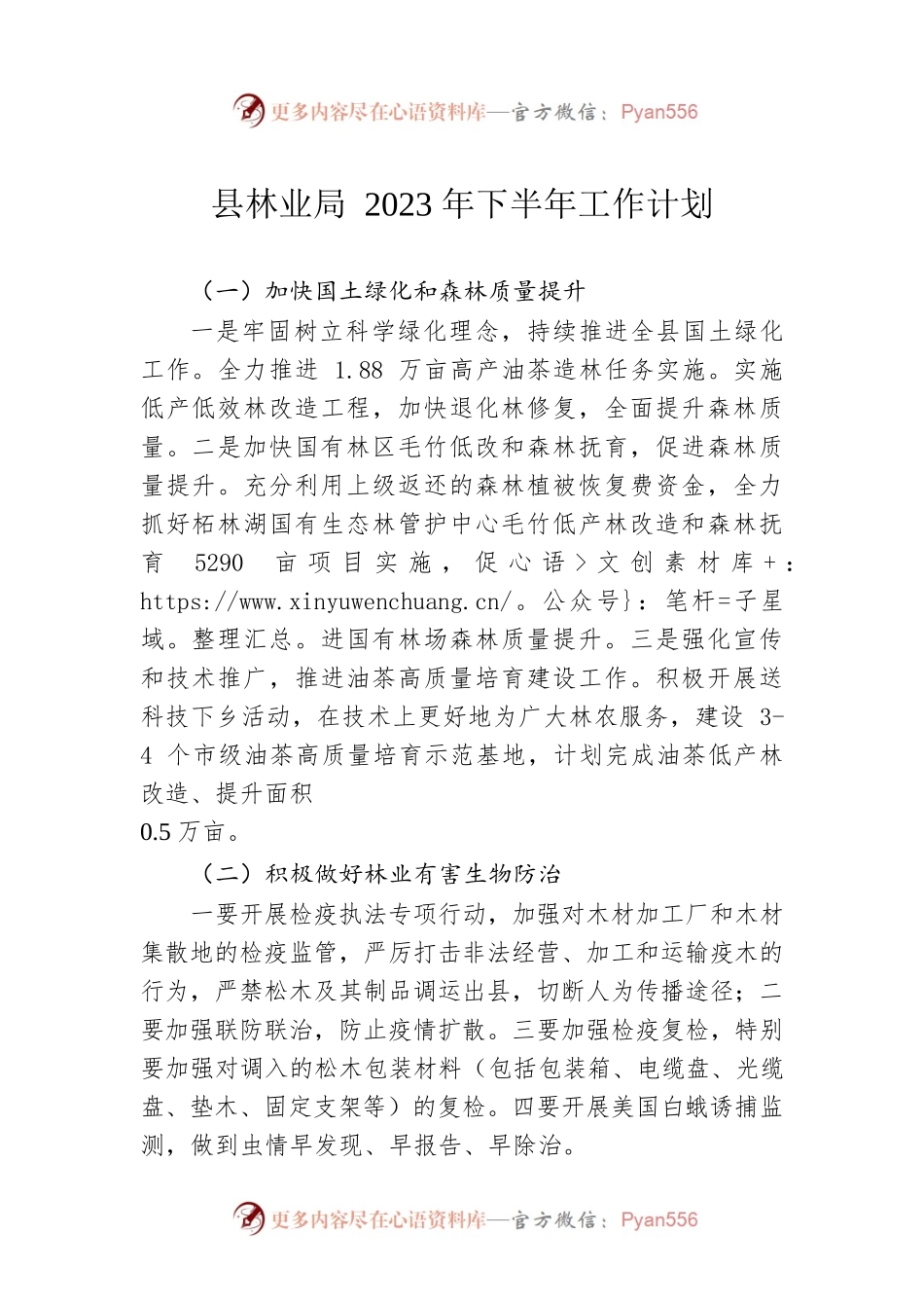 县林业局2023年下半年工作计划（20230527）.docx_第1页